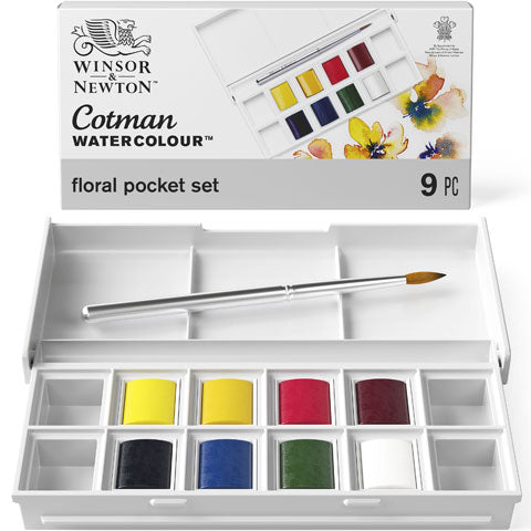 Winsor & Newton Cotman FLORAL akvareļu krāsu komplekts plastmasas kastē 9x1.5ml