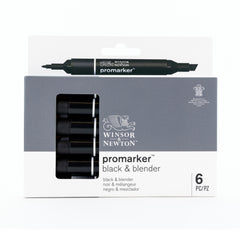 Winsor & Newton Promarker Black & Blender marķieru komplekts 6