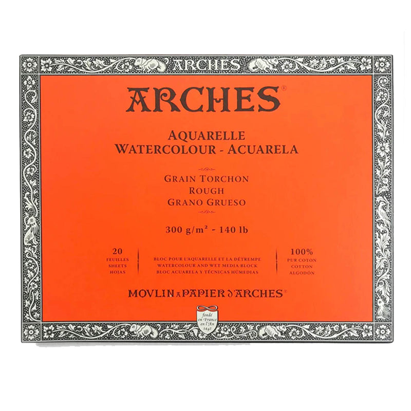 Arches Aquarelle Raupjas faktūras akvareļu papīra albums, līmētas malas 300 g/m2 100 % kokvilnas