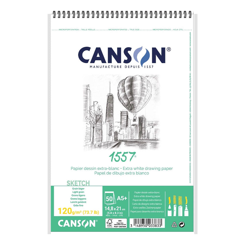 Canson 1557 zīmēšanas albums ar spirāli A5+