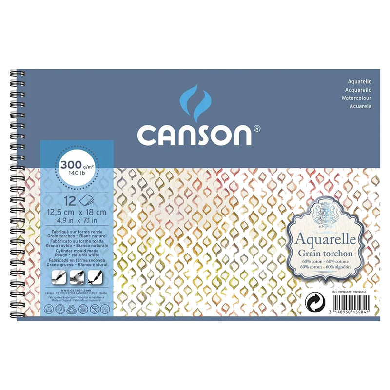 Canson akvareļu papīra albums 300 g/m2 (12,5 cm x 18 cm) 60 % kokvilna, raupjas tekstūras