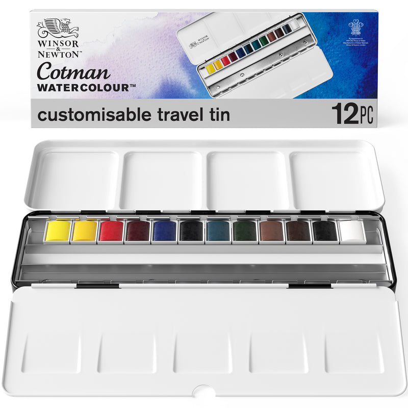 Winsor & Newton Cotman akvareļu krāsu komplekts metāla kastē 12x1.5