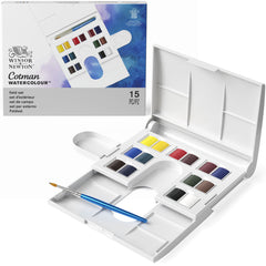 Winsor & Newton Cotman akvareļu krāsu komplekts plastmasas kastē 15x1.5