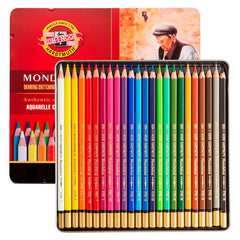 Koh-i-Noor Mondeluz krāsaino akvareļzīmuļu komplekts metāla kastē, 24