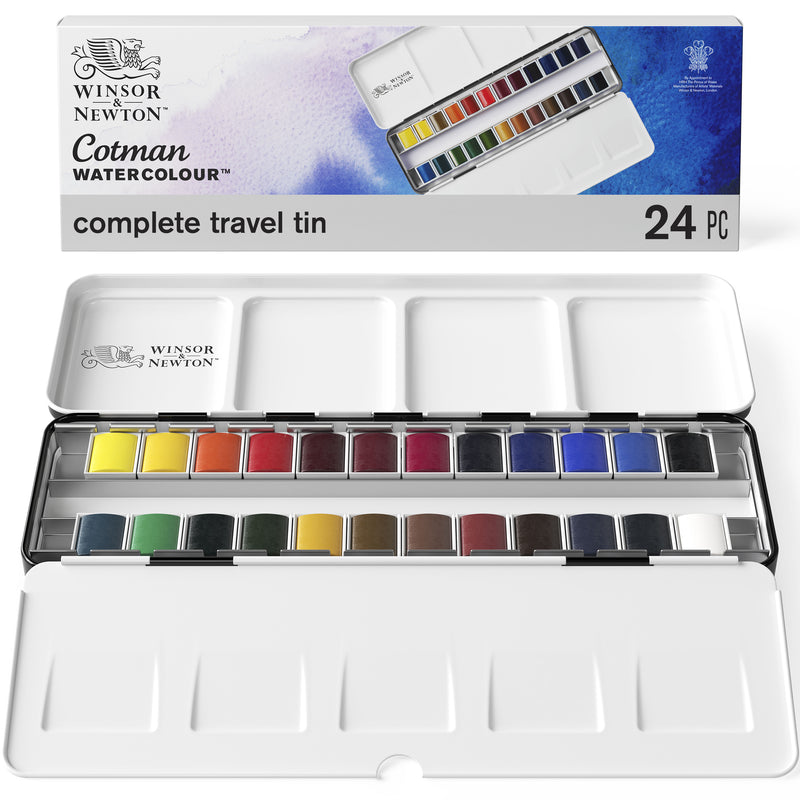 Winsor & Newton Cotman akvareļu krāsu komplekts metāla kastē 24x1.5