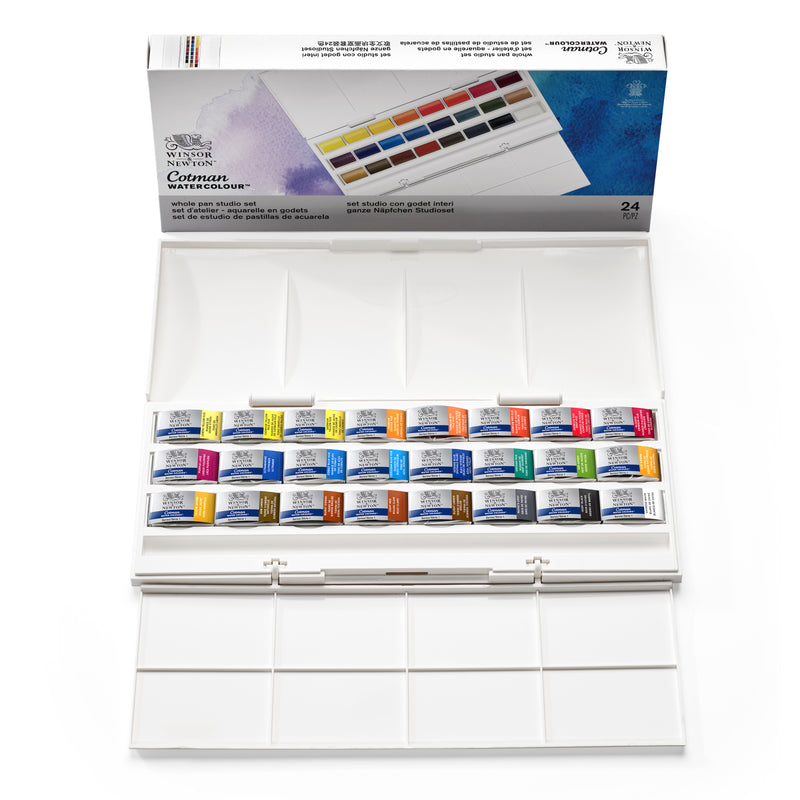 Winsor & Newton Cotman akvareļu krāsu komplekts plastmasas kastē 24x3ml