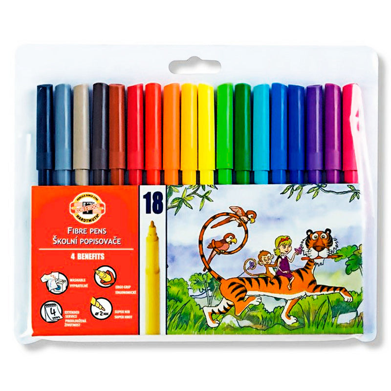 Koh-I-Noor Hartmuth Lion Fiber Pens flomasteru komplekts 18 toņi