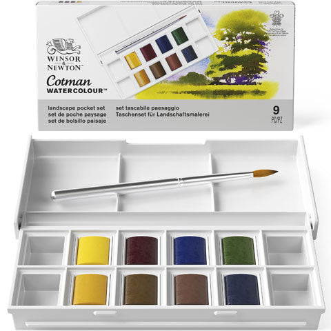 Winsor & Newton Cotman LANDSCAPE akvareļu krāsu komplekts plastmasas kastē 9x1.5ml